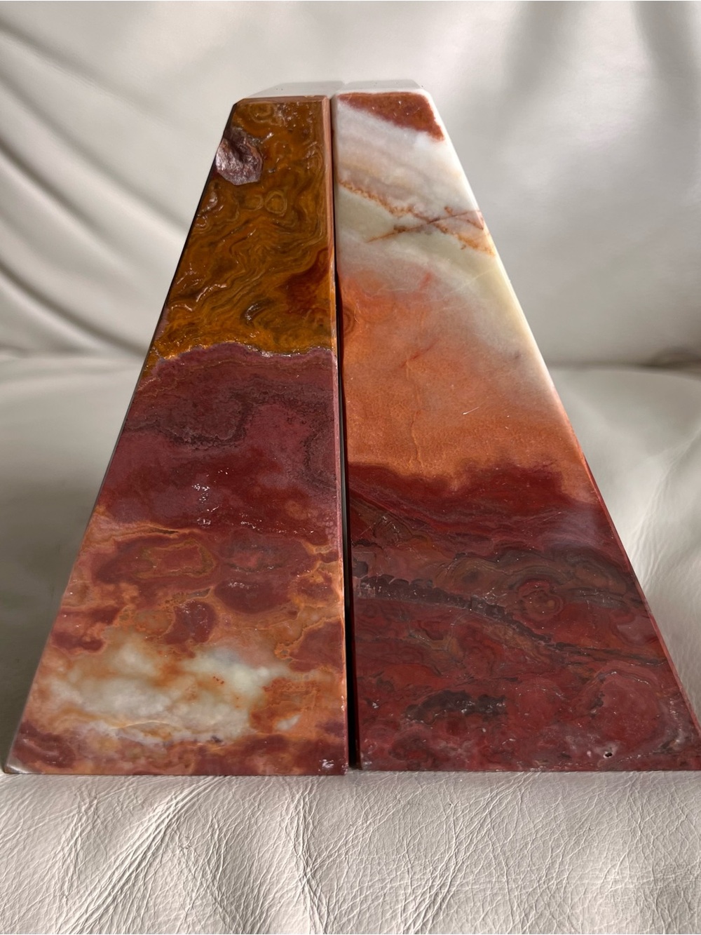 Decorative Red Brown Marble Pyramid Bookends - Home Art MCM Heavy